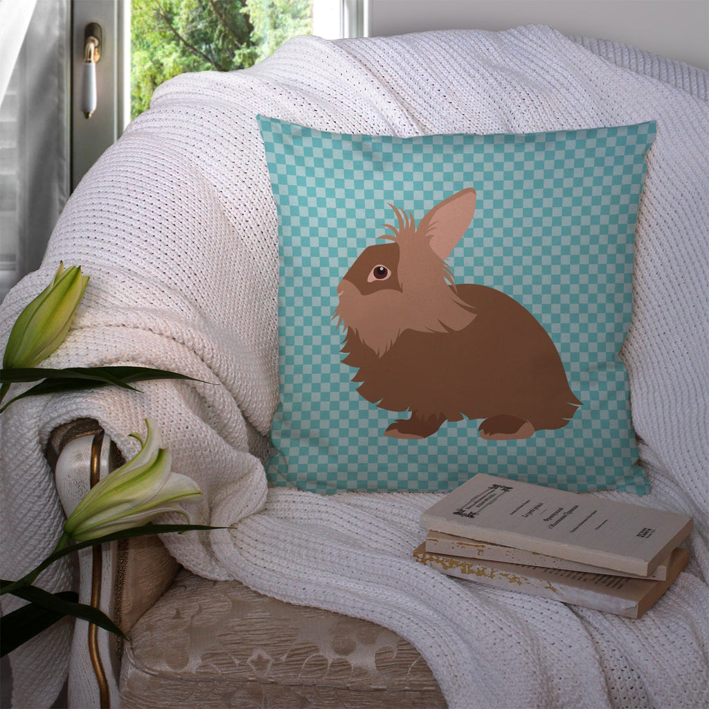 Lionhead Rabbit Blue Check Decorative Throw Pillow 14x14 Indoor Outdoor Accent Cushion, Fabric Cover with Insert for Sofa, Bed, Porch & Living Room