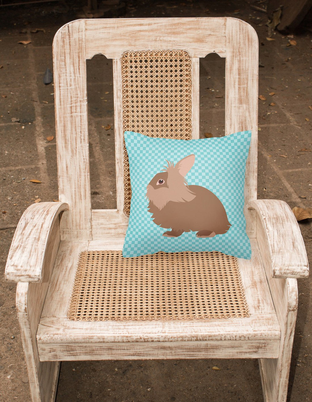 Lionhead Rabbit Blue Check Decorative Throw Pillow 18x18 Indoor Outdoor Accent Cushion, Fabric Cover with Insert for Sofa, Bed, Porch & Living Room