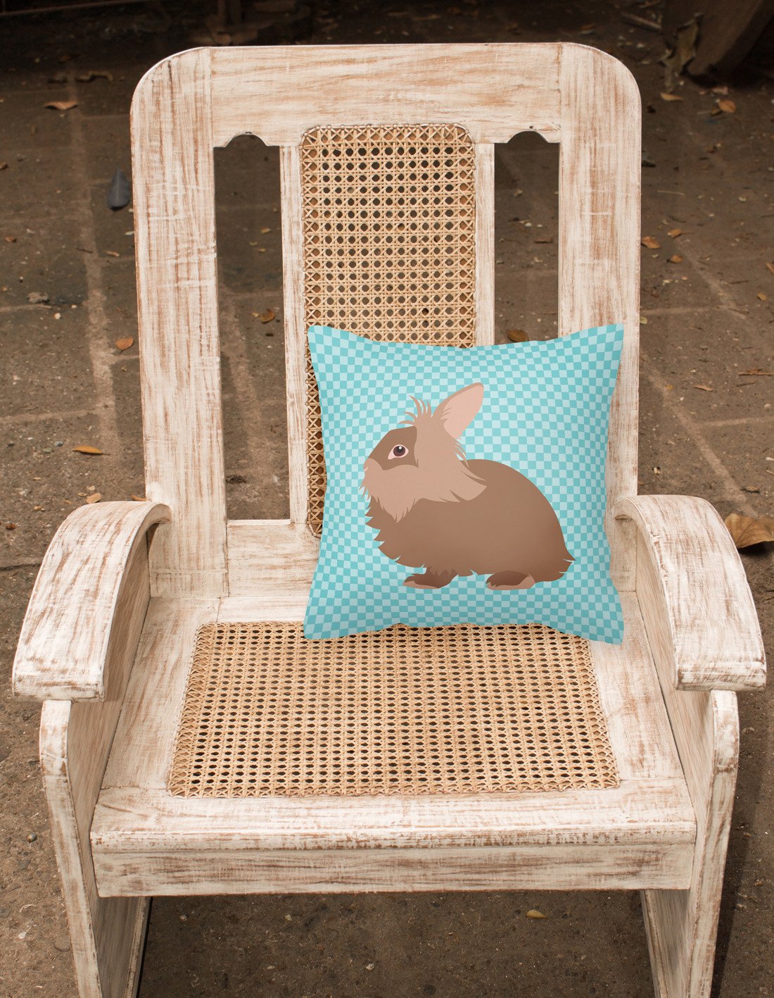 Lionhead Rabbit Blue Check Decorative Throw Pillow 18x18 Indoor Outdoor Accent Cushion, Fabric Cover with Insert for Sofa, Bed, Porch & Living Room
