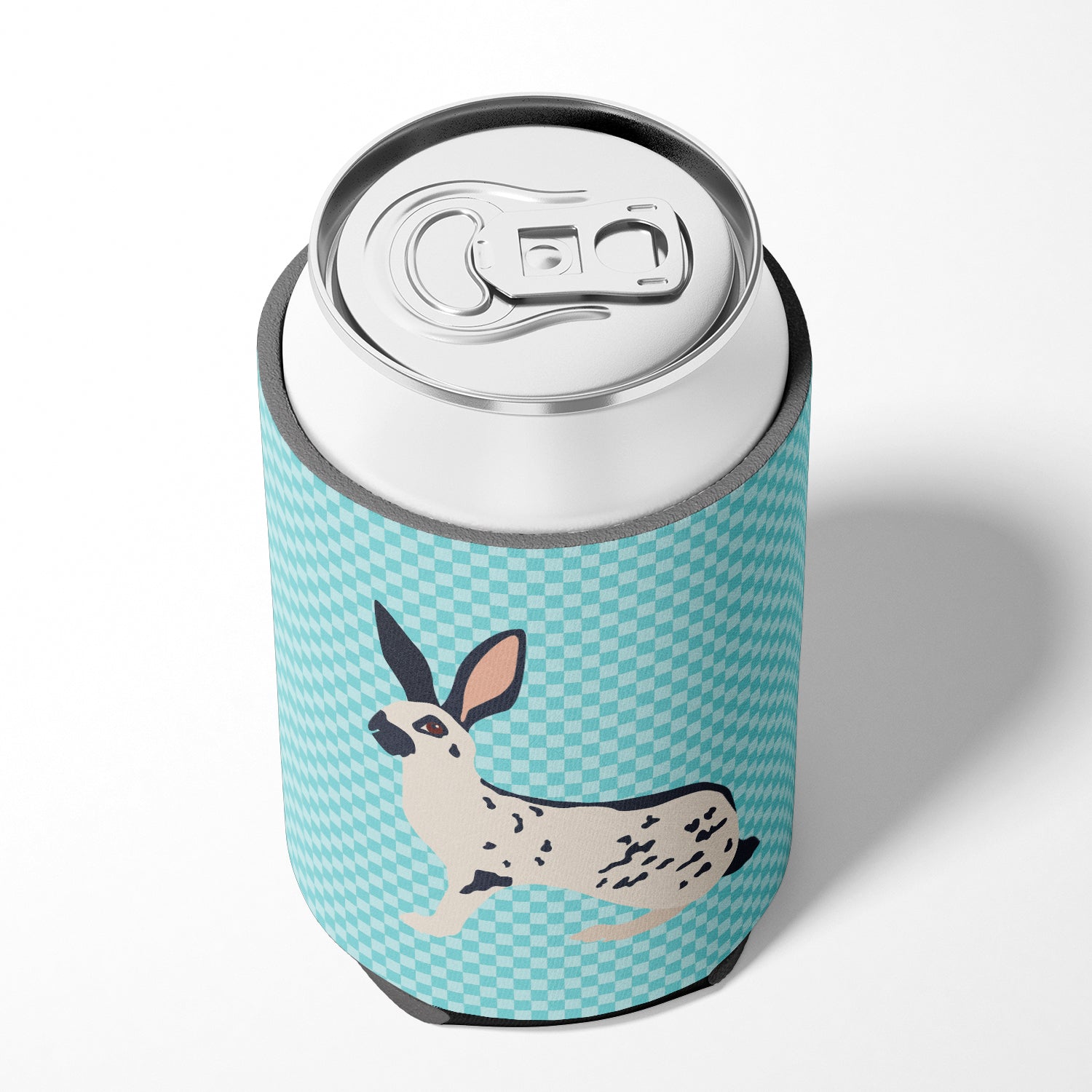 English Spot Rabbit Blue Check Can or Bottle Hugger Cooler Sleeve for Standard 12 oz Cans, Insulated Foam Beer & Soda Can Hugger Reusable
