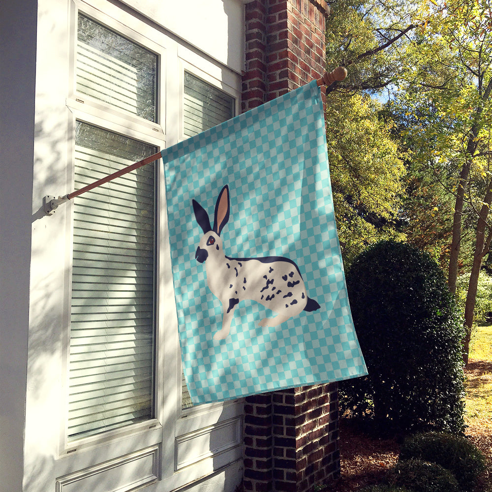 English Spot Rabbit Blue Check House Flag 28x40 Porch Sleeve Pole Decorative Outside Yard Banner Artwork Wall Hanging, Polyester