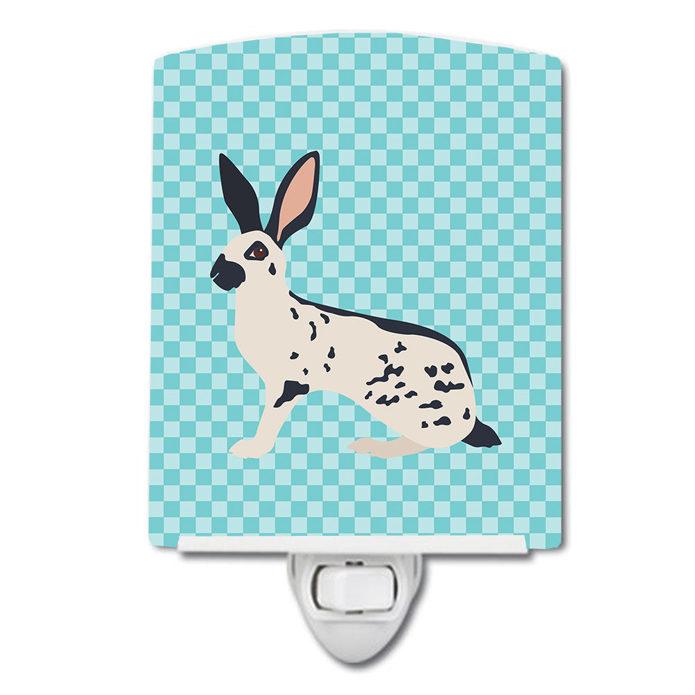 English Spot Rabbit Blue Check Ceramic Night Light Compact, UL-Certified, Ideal for Bedroom, Bathroom, Nursery, Hallway, Kitchen, 6x4x3, Multicolor