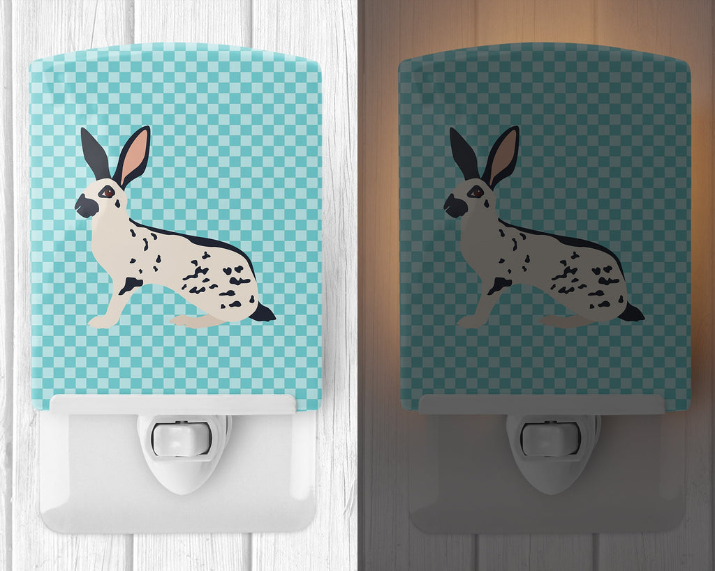 English Spot Rabbit Blue Check Ceramic Night Light Compact, UL-Certified, Ideal for Bedroom, Bathroom, Nursery, Hallway, Kitchen, 6x4x3, Multicolor
