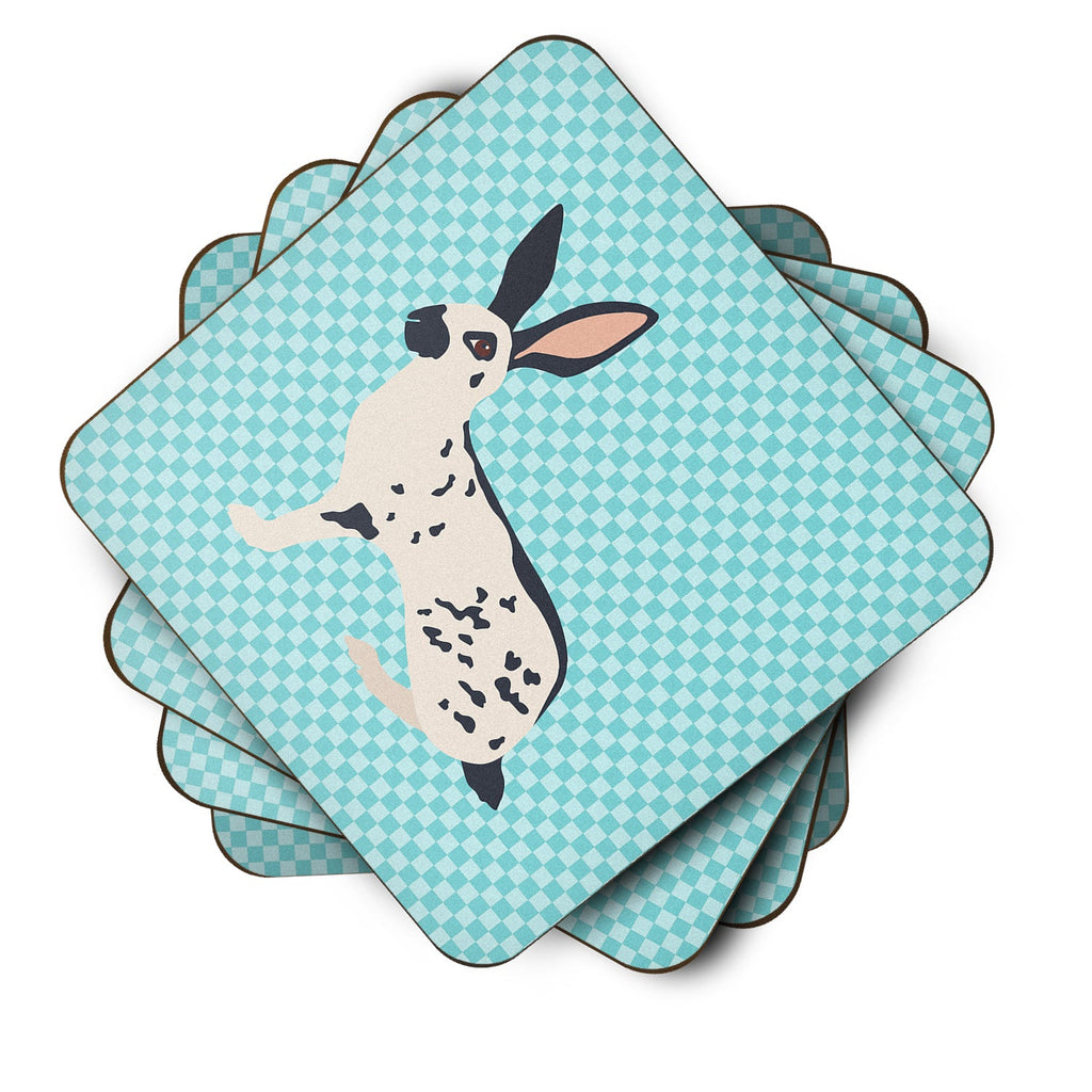 English Spot Rabbit Blue Check Foam Coasters Set of 4 Cup Coasters for Indoor Outdoor, Tabletop Protection, Anti Slip, Mouse pad Material