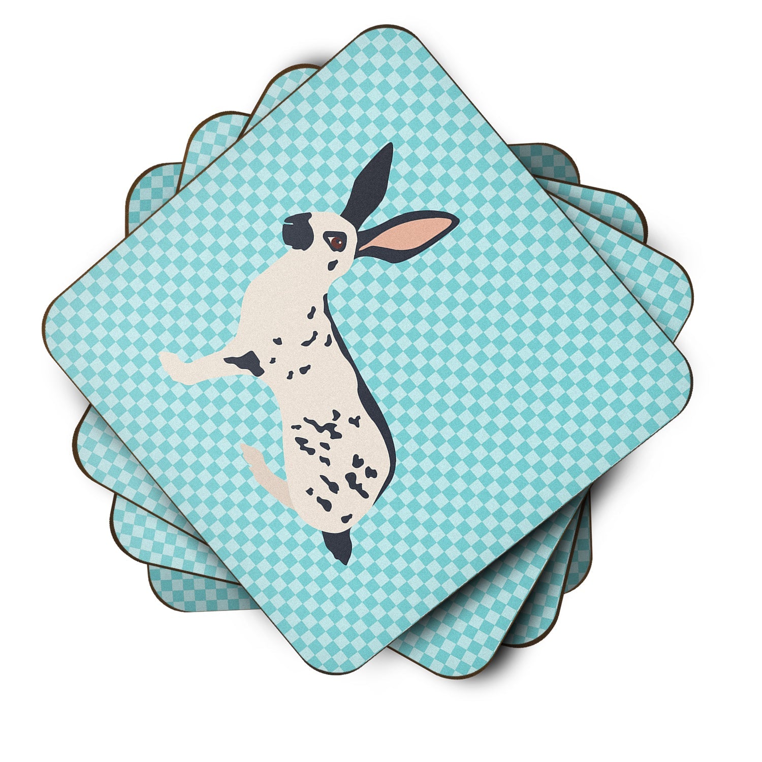English Spot Rabbit Blue Check Foam Coasters Set of 4 Cup Coasters for Indoor Outdoor, Tabletop Protection, Anti Slip, Mouse pad Material