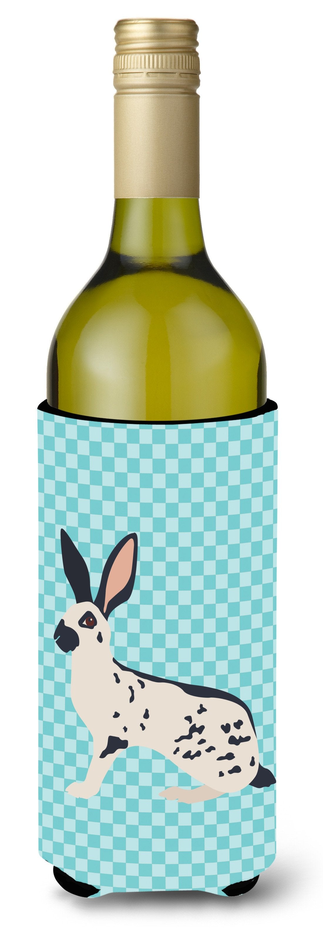English Spot Rabbit Blue Check Wine Bottle Hugger Gift Sleeve for Standard 750 ml Bottles, Insulated Reusable Also Fits Mini Shot & Pint Bottles