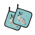 English Spot Rabbit Blue Check Pot Holder Set of 2 Heat Resistant Quilted Hot Pads 7.5 x 7.5 Inch, Insulated Kitchen Trivets for Cooking & Baking