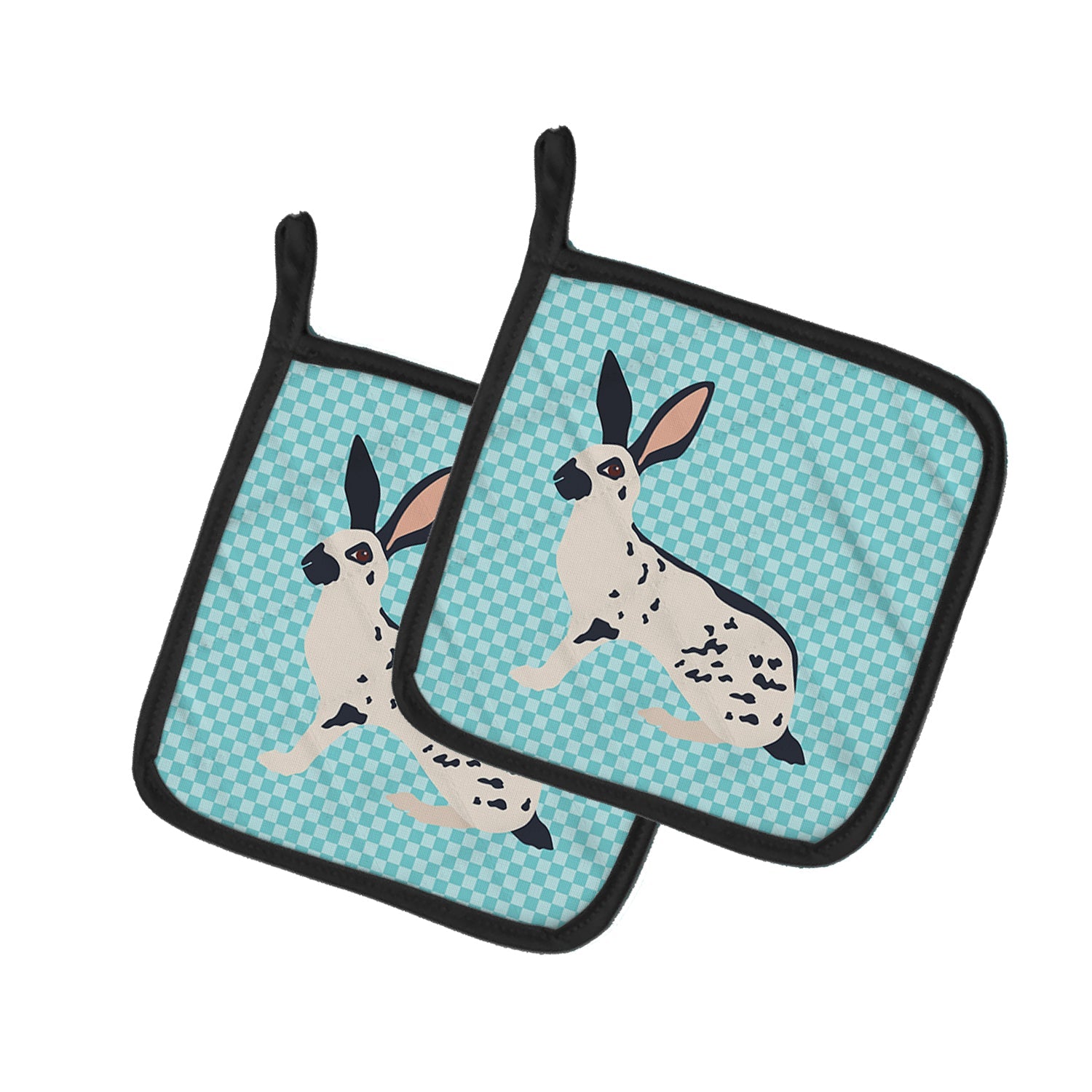 English Spot Rabbit Blue Check Pot Holder Set of 2 Heat Resistant Quilted Hot Pads 7.5 x 7.5 Inch, Insulated Kitchen Trivets for Cooking & Baking