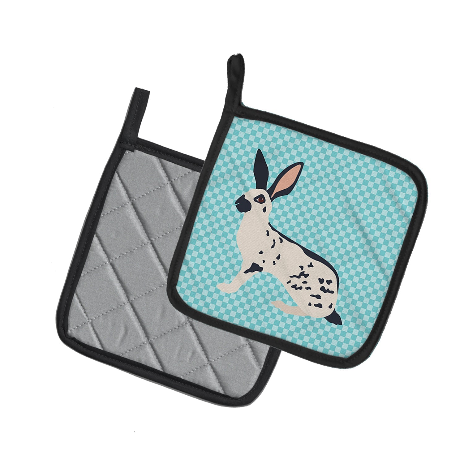 English Spot Rabbit Blue Check Pot Holder Set of 2 Heat Resistant Quilted Hot Pads 7.5 x 7.5 Inch, Insulated Kitchen Trivets for Cooking & Baking