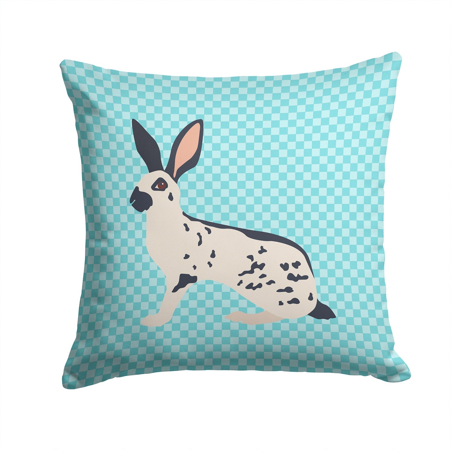 English Spot Rabbit Blue Check Decorative Throw Pillow 14x14 Indoor Outdoor Accent Cushion, Fabric Cover with Insert for Sofa, Bed, Porch & Living Room