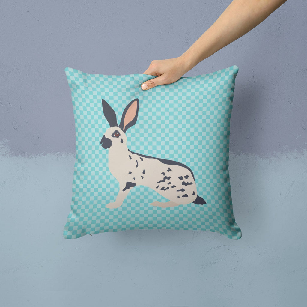 English Spot Rabbit Blue Check Decorative Throw Pillow 14x14 Indoor Outdoor Accent Cushion, Fabric Cover with Insert for Sofa, Bed, Porch & Living Room