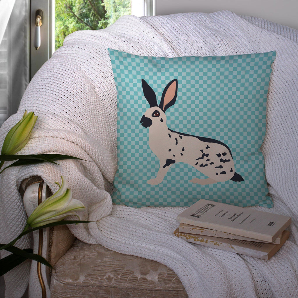 English Spot Rabbit Blue Check Decorative Throw Pillow 14x14 Indoor Outdoor Accent Cushion, Fabric Cover with Insert for Sofa, Bed, Porch & Living Room