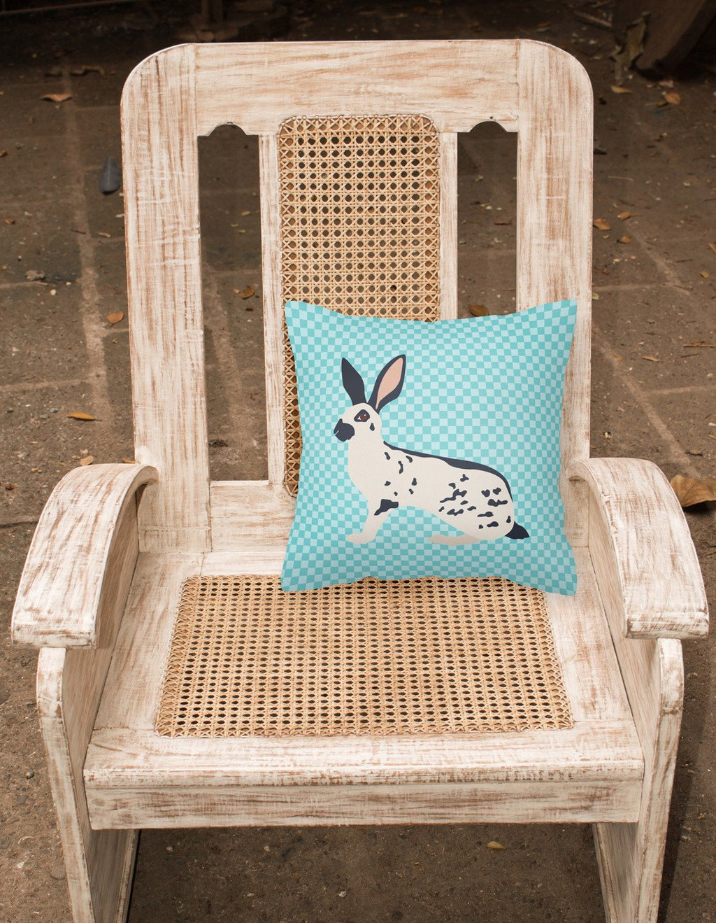English Spot Rabbit Blue Check Decorative Throw Pillow 18x18 Indoor Outdoor Accent Cushion, Fabric Cover with Insert for Sofa, Bed, Porch & Living Room