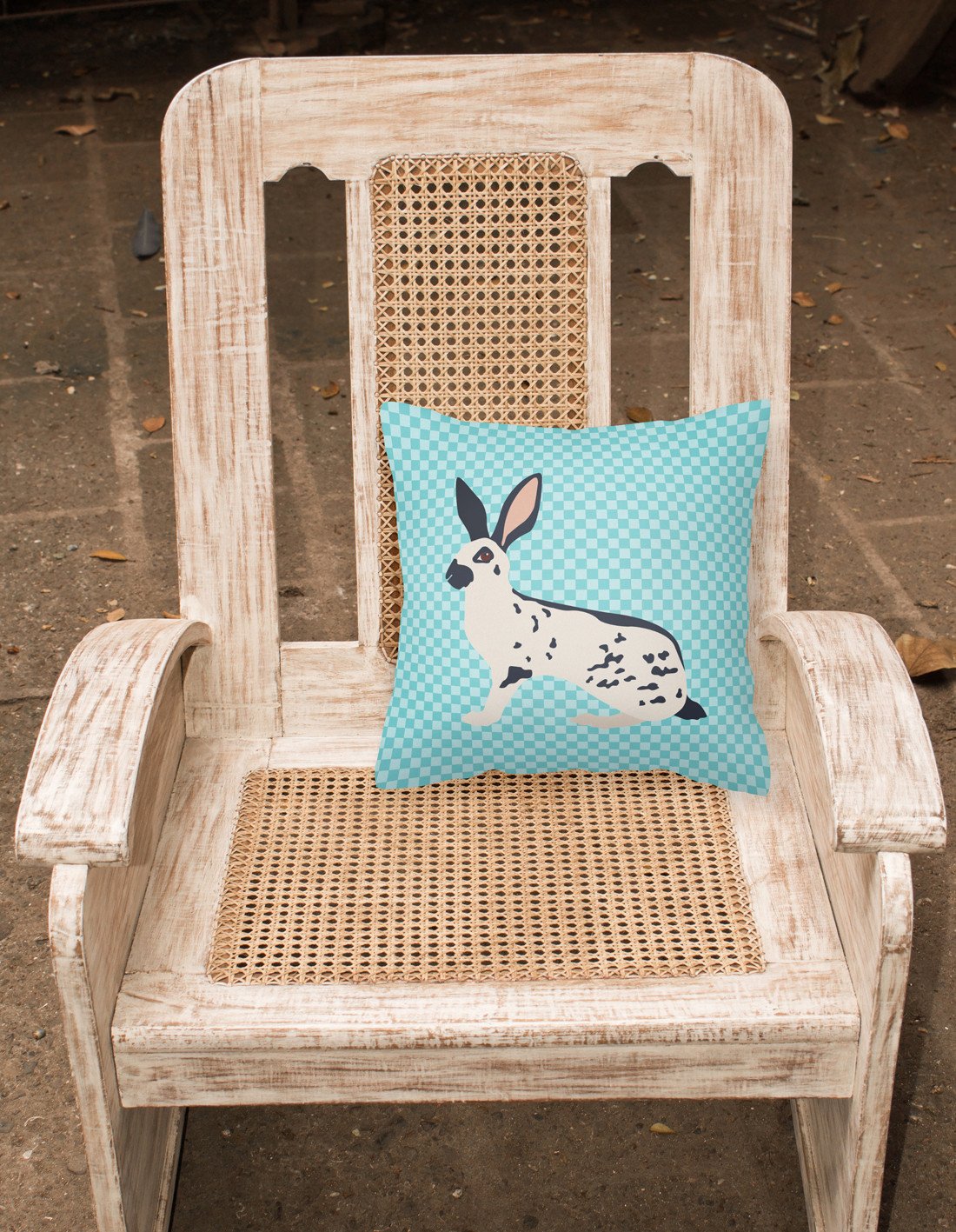 English Spot Rabbit Blue Check Decorative Throw Pillow 18x18 Indoor Outdoor Accent Cushion, Fabric Cover with Insert for Sofa, Bed, Porch & Living Room