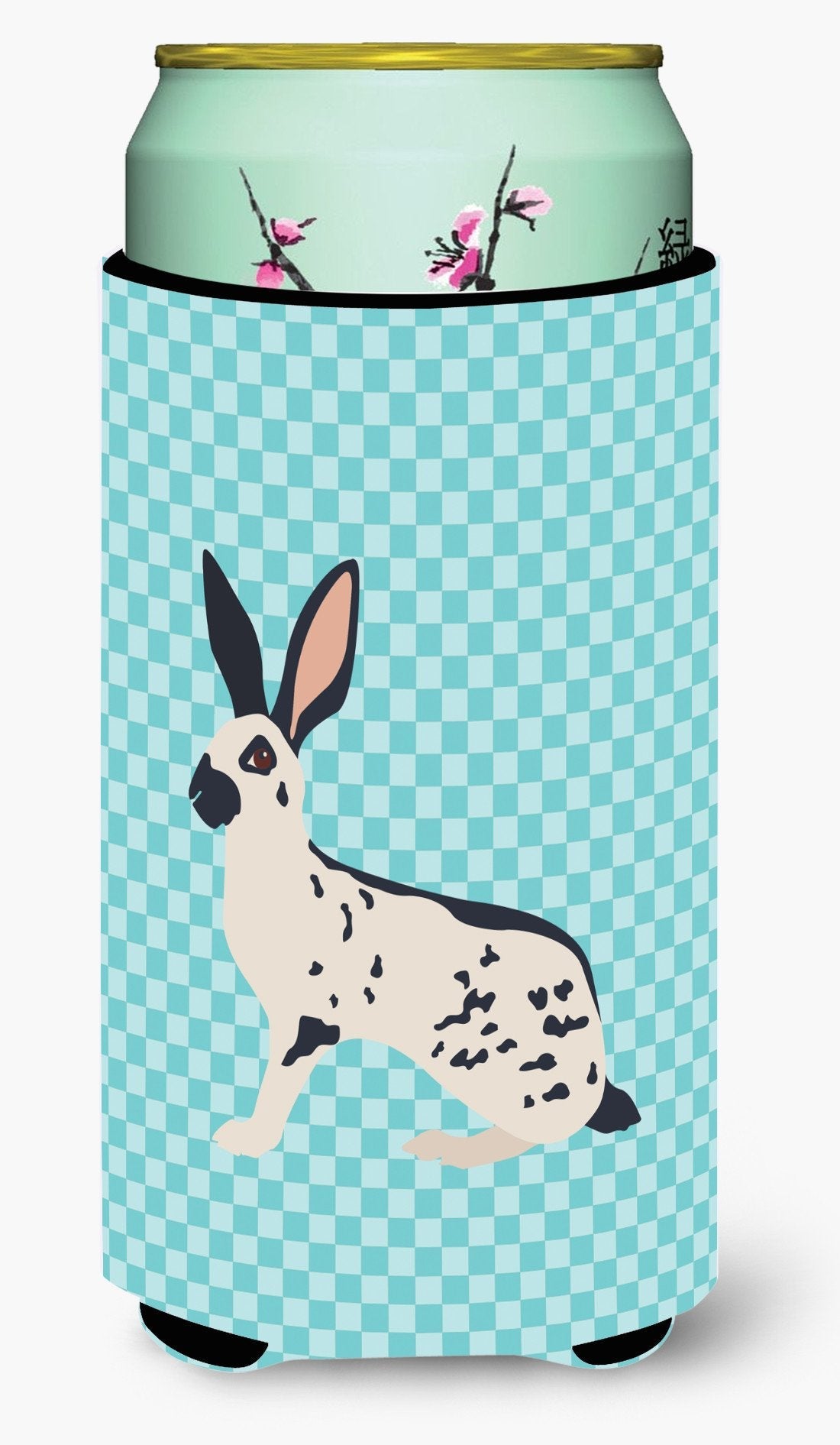 English Spot Rabbit Blue Check Tall Boy Hugger Can Cooler Sleeve Machine Washable Drink Collapsible Insulator Beverage Insulated Holder