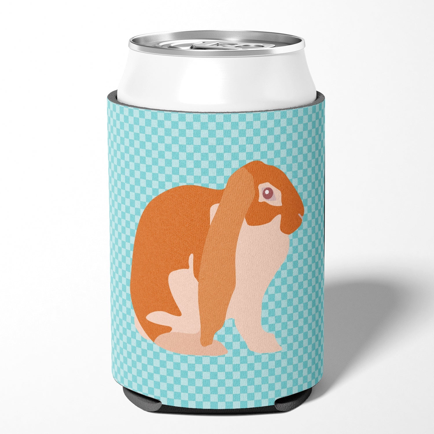 English Lop Rabbit Blue Check Can or Bottle Hugger Cooler Sleeve for Standard 12 oz Cans, Insulated Foam Beer & Soda Can Hugger Reusable
