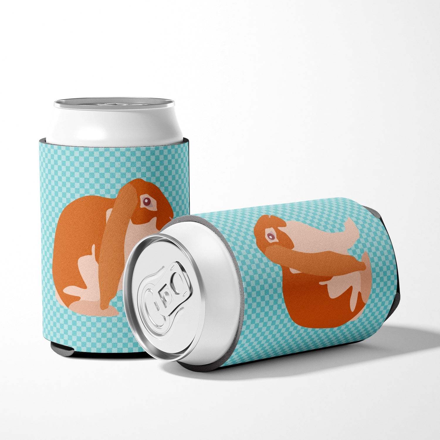 English Lop Rabbit Blue Check Can or Bottle Hugger Cooler Sleeve for Standard 12 oz Cans, Insulated Foam Beer & Soda Can Hugger Reusable