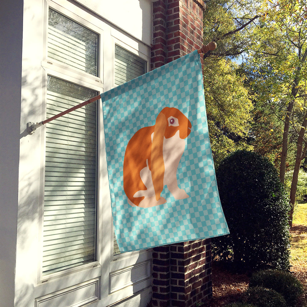 English Lop Rabbit Blue Check House Flag 28x40 Porch Sleeve Pole Decorative Outside Yard Banner Artwork Wall Hanging, Polyester