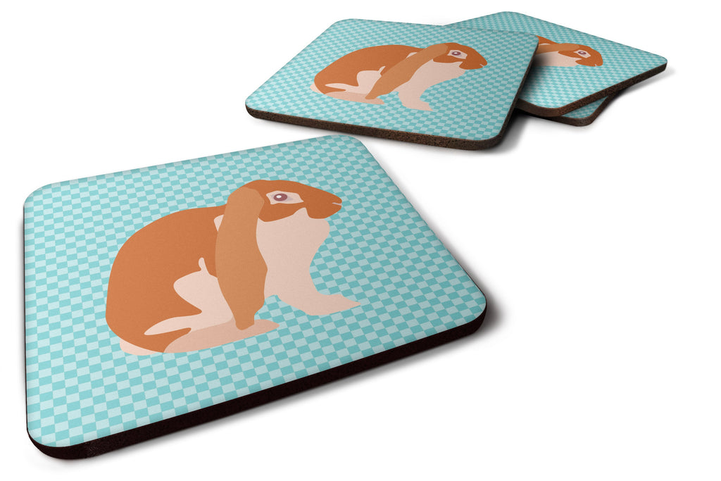 English Lop Rabbit Blue Check Foam Coasters Set of 4 Cup Coasters for Indoor Outdoor, Tabletop Protection, Anti Slip, Mouse pad Material