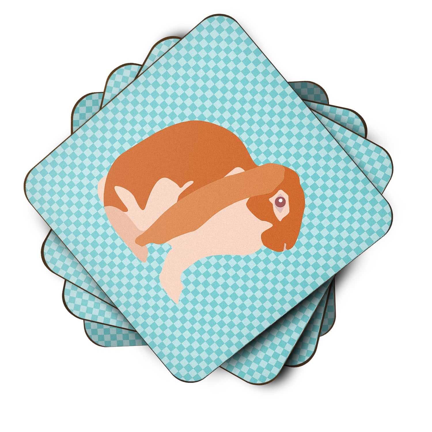 English Lop Rabbit Blue Check Foam Coasters Set of 4 Cup Coasters for Indoor Outdoor, Tabletop Protection, Anti Slip, Mouse pad Material
