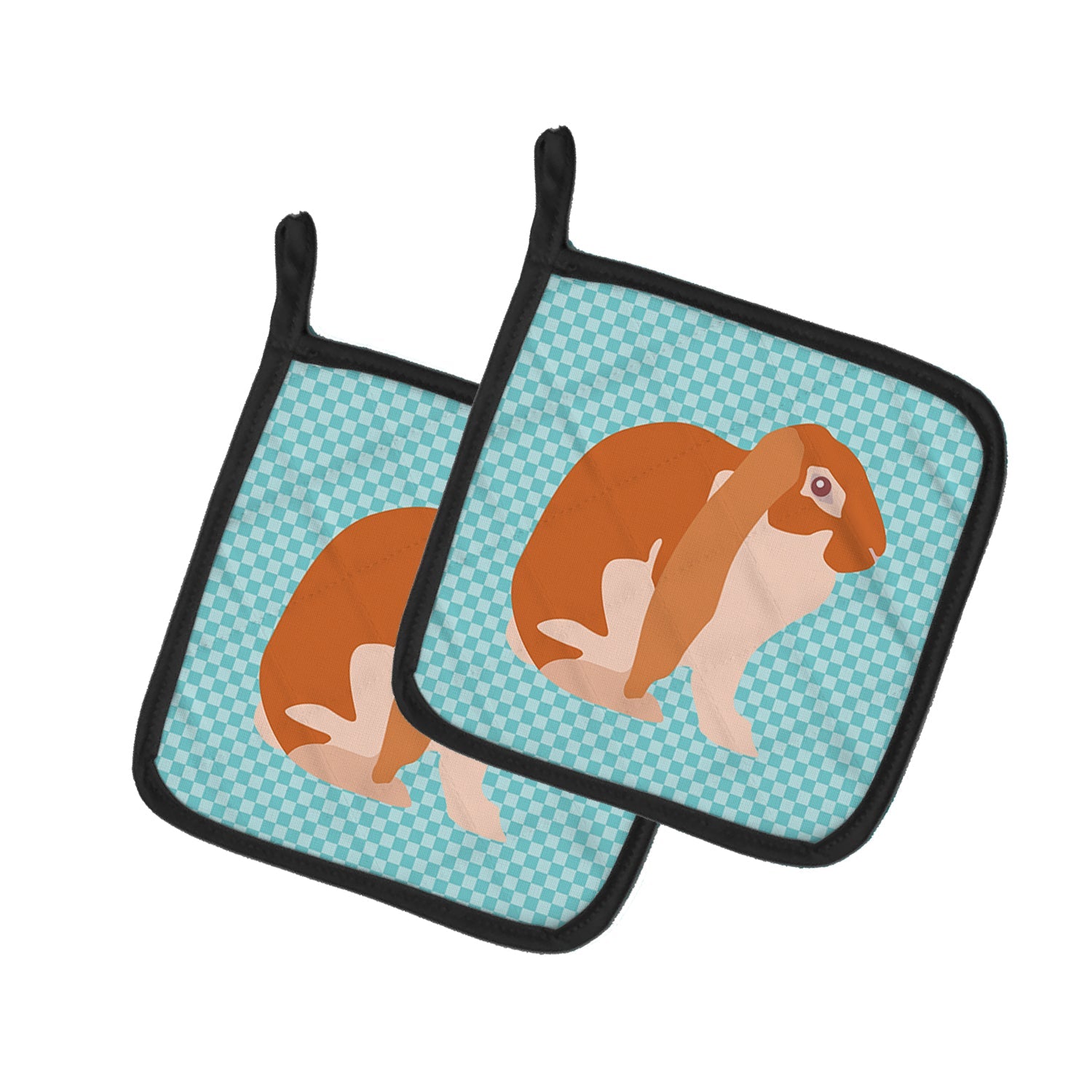 English Lop Rabbit Blue Check Pot Holder Set of 2 Heat Resistant Quilted Hot Pads 7.5 x 7.5 Inch, Insulated Kitchen Trivets for Cooking & Baking
