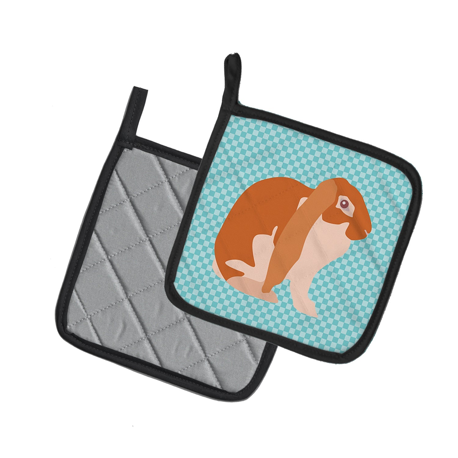 English Lop Rabbit Blue Check Pot Holder Set of 2 Heat Resistant Quilted Hot Pads 7.5 x 7.5 Inch, Insulated Kitchen Trivets for Cooking & Baking