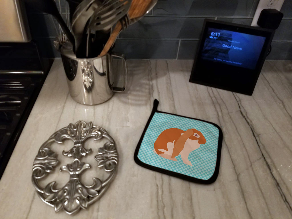 English Lop Rabbit Blue Check Pot Holder Set of 2 Heat Resistant Quilted Hot Pads 7.5 x 7.5 Inch, Insulated Kitchen Trivets for Cooking & Baking
