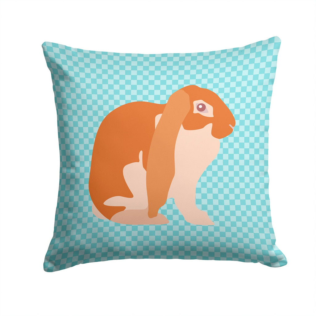 English Lop Rabbit Blue Check Decorative Throw Pillow 14x14 Indoor Outdoor Accent Cushion, Fabric Cover with Insert for Sofa, Bed, Porch & Living Room