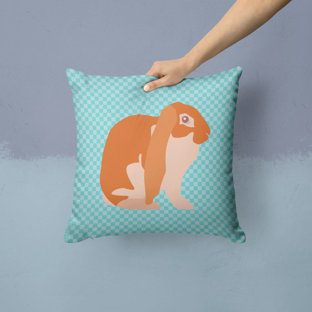 English Lop Rabbit Blue Check Decorative Throw Pillow 14x14 Indoor Outdoor Accent Cushion, Fabric Cover with Insert for Sofa, Bed, Porch & Living Room
