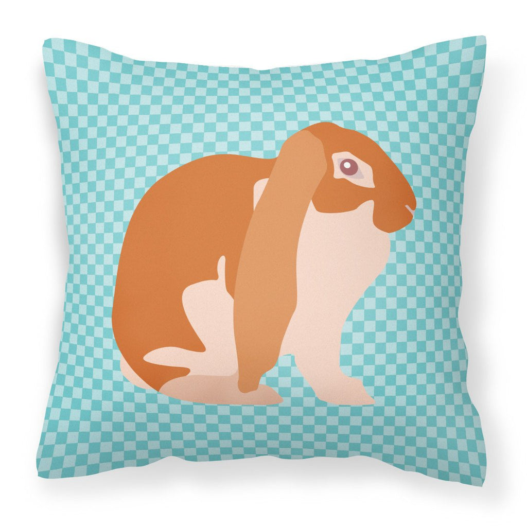 English Lop Rabbit Blue Check Decorative Throw Pillow 18x18 Indoor Outdoor Accent Cushion, Fabric Cover with Insert for Sofa, Bed, Porch & Living Room