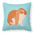 English Lop Rabbit Blue Check Decorative Throw Pillow 18x18 Indoor Outdoor Accent Cushion, Fabric Cover with Insert for Sofa, Bed, Porch & Living Room