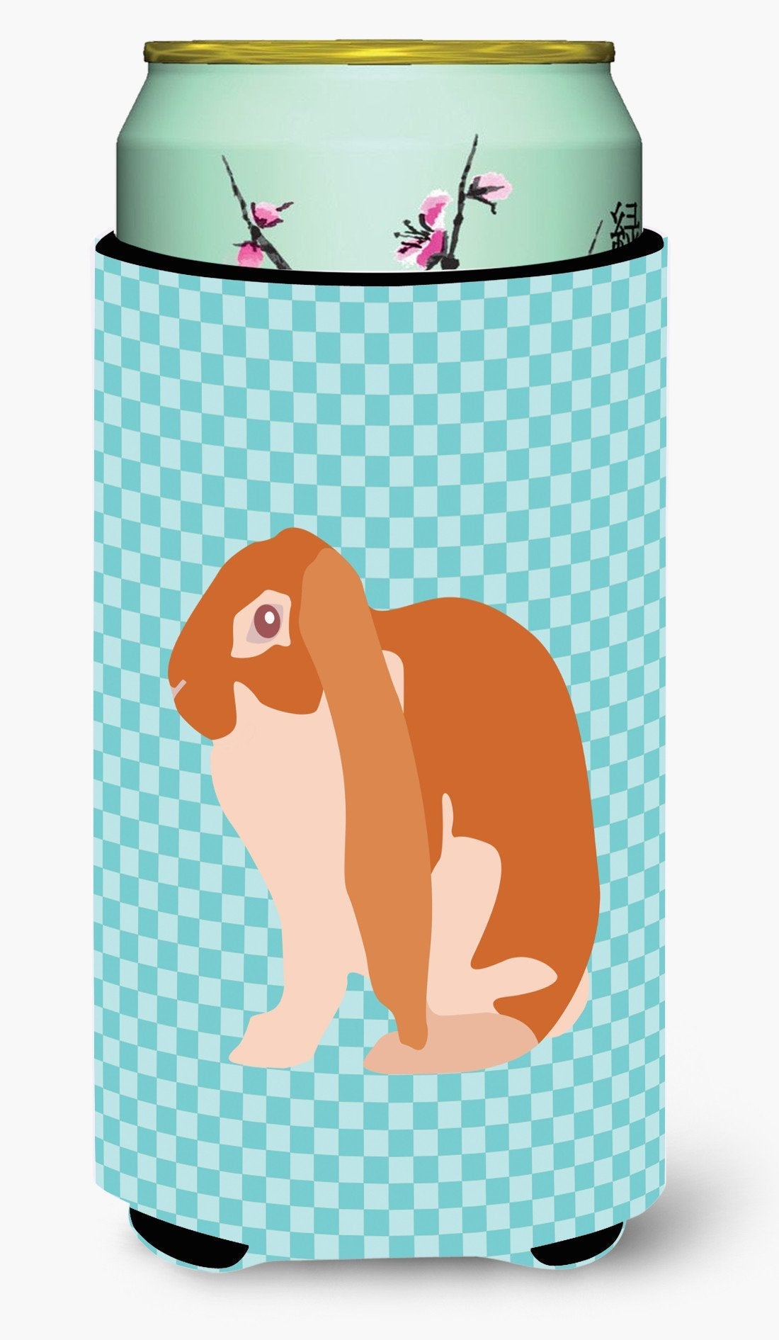 English Lop Rabbit Blue Check Tall Boy Hugger Can Cooler Sleeve Machine Washable Drink Collapsible Insulator Beverage Insulated Holder