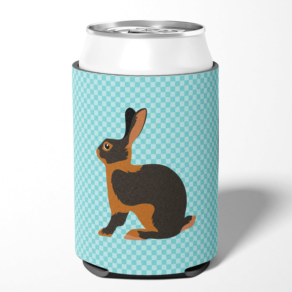 Tan Rabbit Blue Check Can or Bottle Hugger Cooler Sleeve for Standard 12 oz Cans, Insulated Foam Beer & Soda Can Hugger Reusable