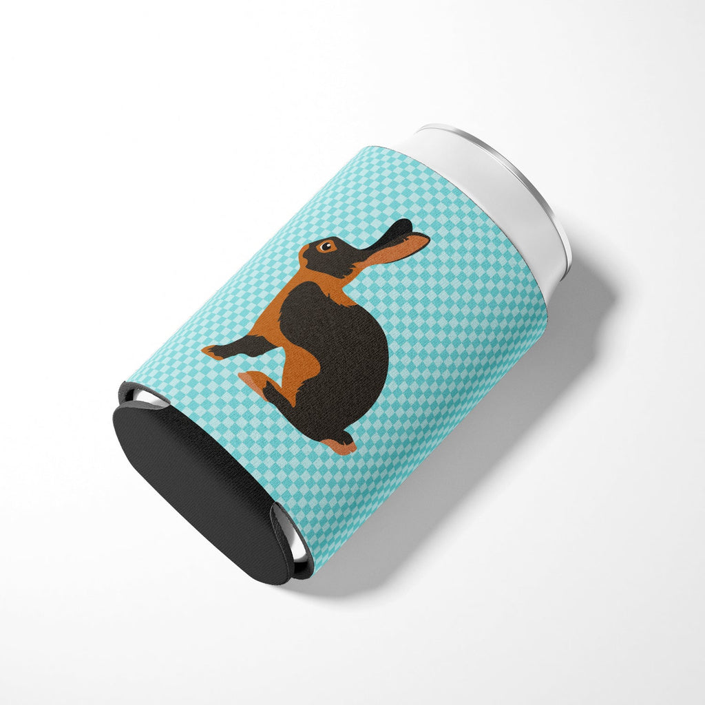 Tan Rabbit Blue Check Can or Bottle Hugger Cooler Sleeve for Standard 12 oz Cans, Insulated Foam Beer & Soda Can Hugger Reusable