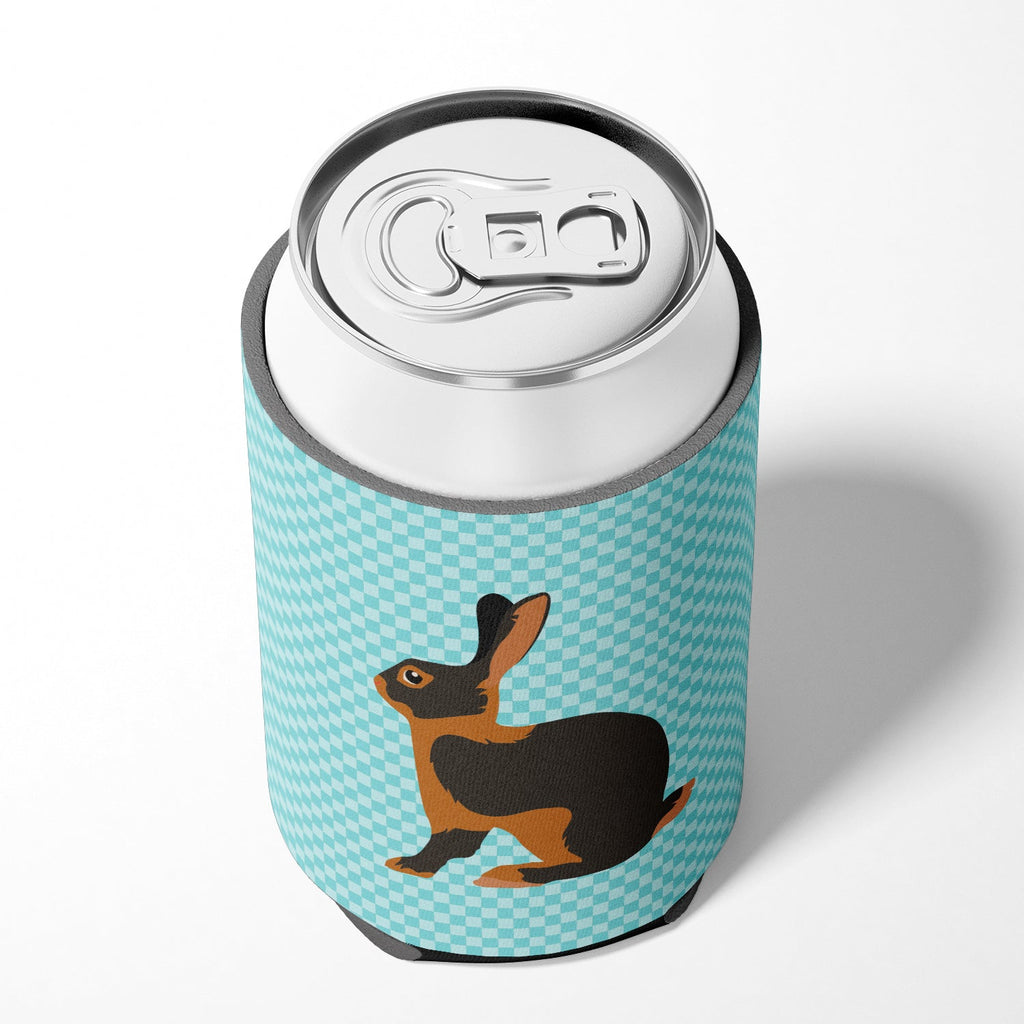 Tan Rabbit Blue Check Can or Bottle Hugger Cooler Sleeve for Standard 12 oz Cans, Insulated Foam Beer & Soda Can Hugger Reusable