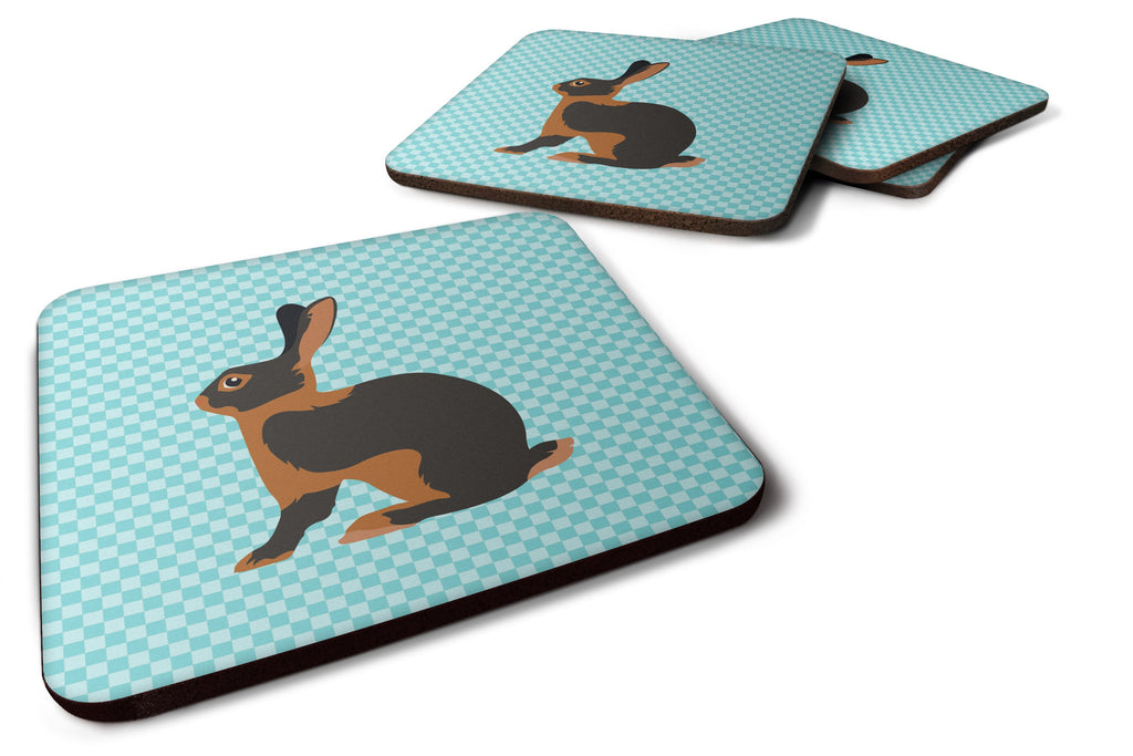 Tan Rabbit Blue Check Foam Coasters Set of 4 Cup Coasters for Indoor Outdoor, Tabletop Protection, Anti Slip, Mouse pad Material