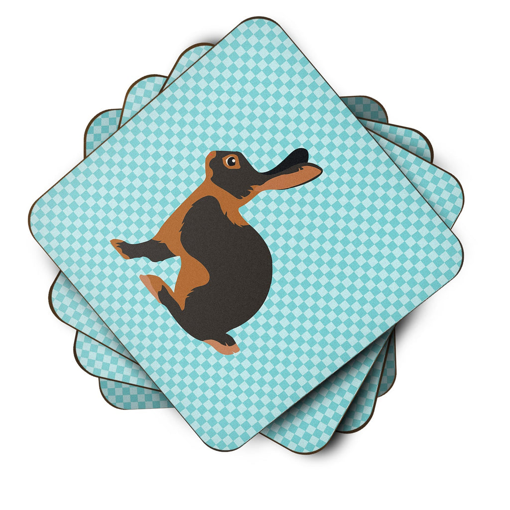 Tan Rabbit Blue Check Foam Coasters Set of 4 Cup Coasters for Indoor Outdoor, Tabletop Protection, Anti Slip, Mouse pad Material