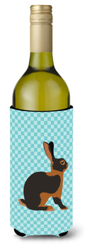 Tan Rabbit Blue Check Wine Bottle Hugger Gift Sleeve for Standard 750 ml Bottles, Insulated Reusable Also Fits Mini Shot & Pint Bottles