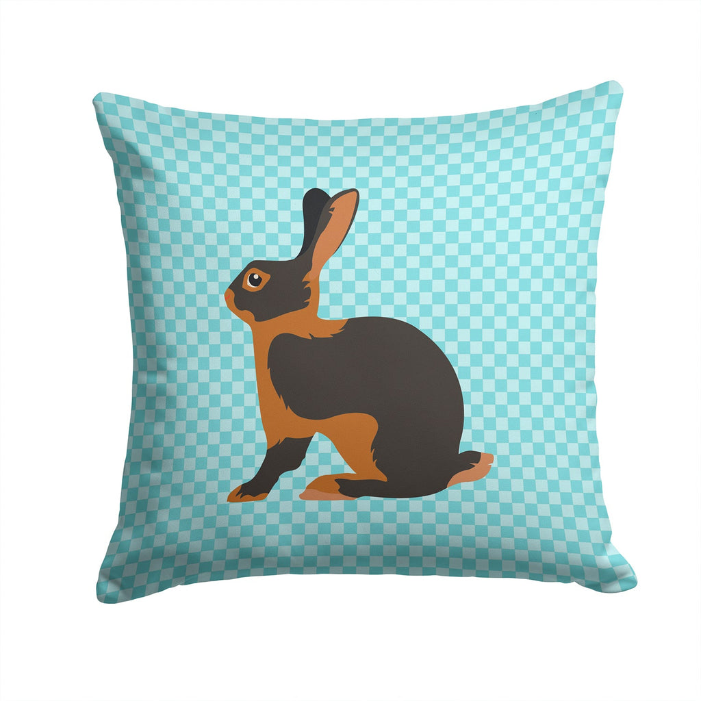 Tan Rabbit Blue Check Decorative Throw Pillow 14x14 Indoor Outdoor Accent Cushion, Fabric Cover with Insert for Sofa, Bed, Porch & Living Room