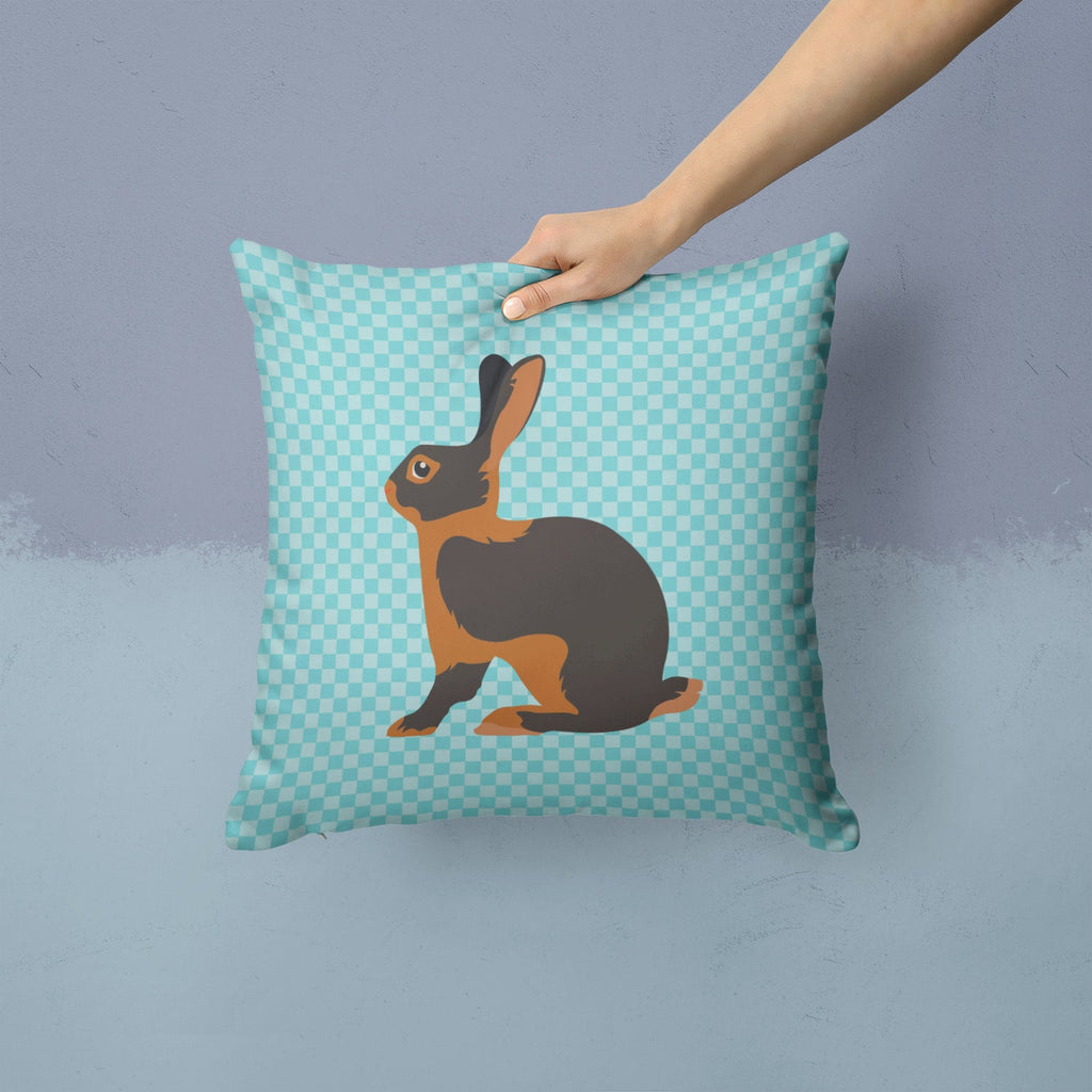 Tan Rabbit Blue Check Decorative Throw Pillow 14x14 Indoor Outdoor Accent Cushion, Fabric Cover with Insert for Sofa, Bed, Porch & Living Room