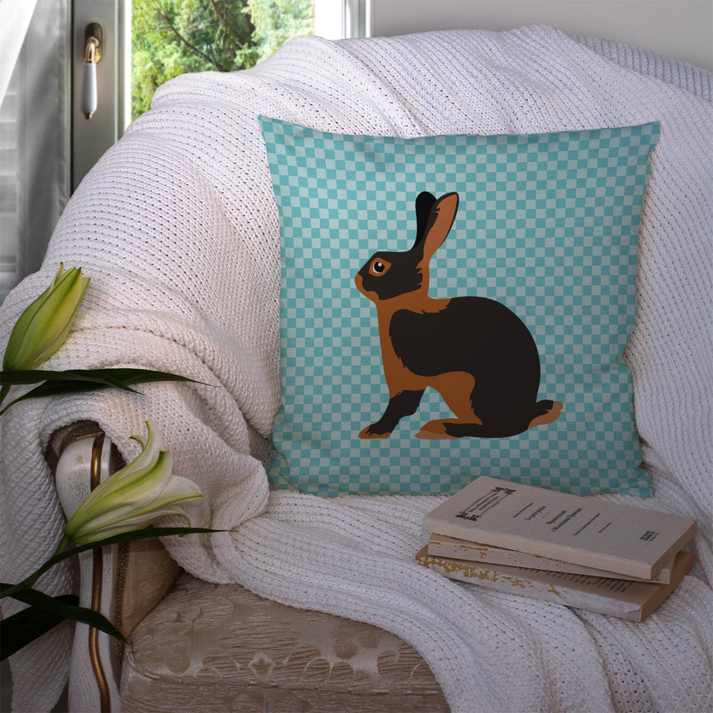 Tan Rabbit Blue Check Decorative Throw Pillow 14x14 Indoor Outdoor Accent Cushion, Fabric Cover with Insert for Sofa, Bed, Porch & Living Room