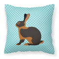 Tan Rabbit Blue Check Decorative Throw Pillow 18x18 Indoor Outdoor Accent Cushion, Fabric Cover with Insert for Sofa, Bed, Porch & Living Room