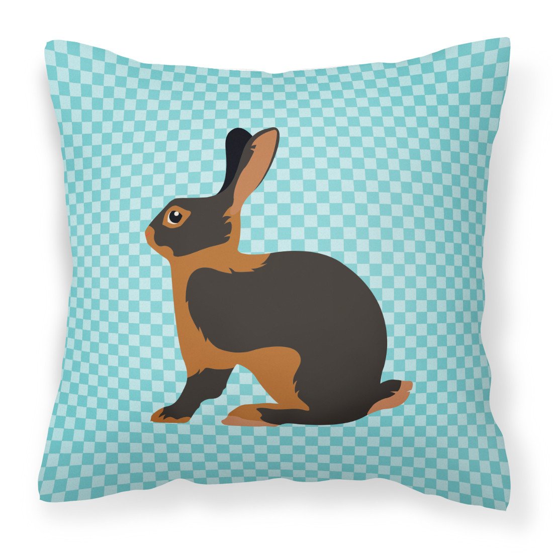 Tan Rabbit Blue Check Decorative Throw Pillow 18x18 Indoor Outdoor Accent Cushion, Fabric Cover with Insert for Sofa, Bed, Porch & Living Room
