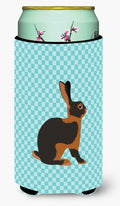 Tan Rabbit Blue Check Tall Boy Hugger Can Cooler Sleeve Machine Washable Drink Collapsible Insulator Beverage Insulated Holder