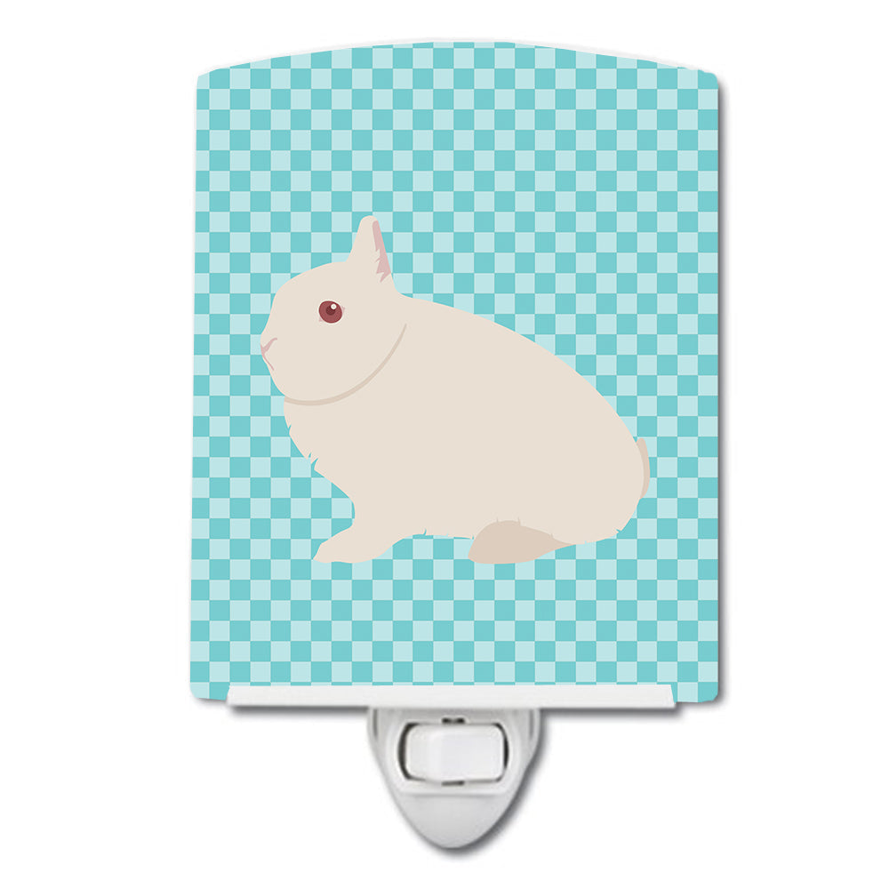 Hermelin Rabbit Blue Check Ceramic Night Light Compact, UL-Certified, Ideal for Bedroom, Bathroom, Nursery, Hallway, Kitchen, 6x4x3, Multicolor