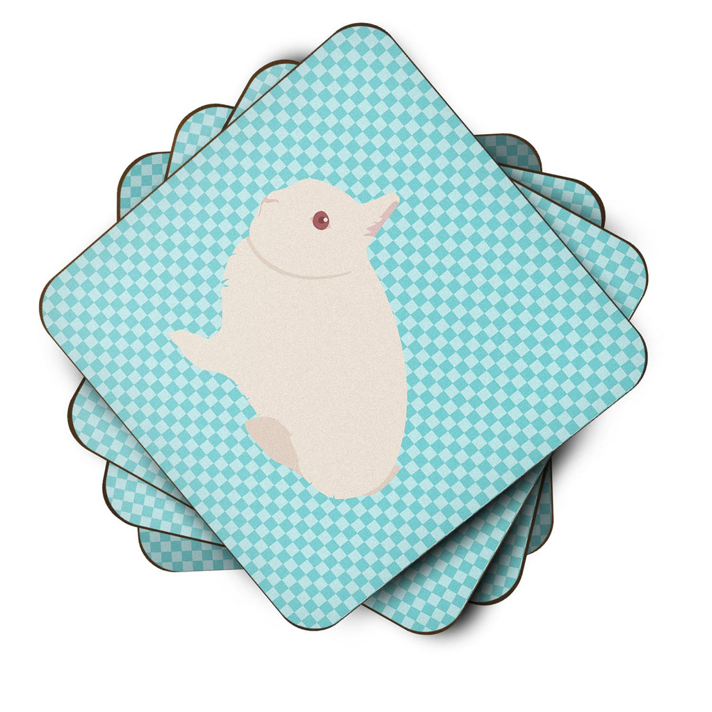 Hermelin Rabbit Blue Check Foam Coasters Set of 4 Cup Coasters for Indoor Outdoor, Tabletop Protection, Anti Slip, Mouse pad Material