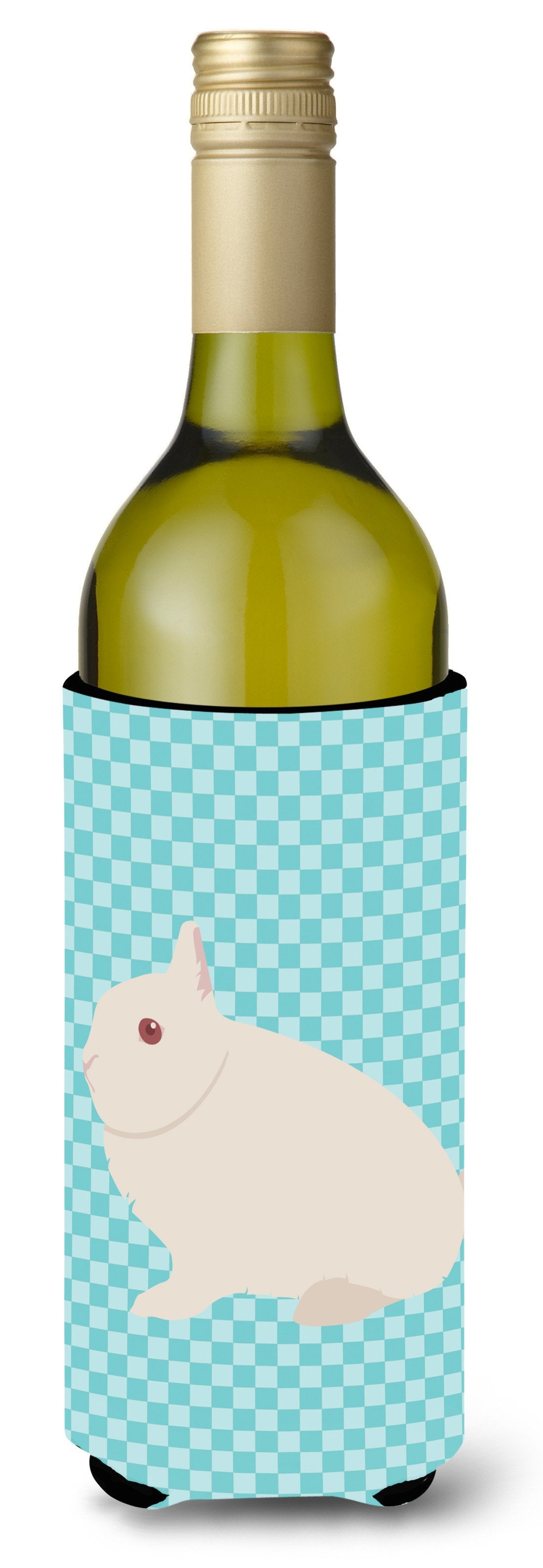 Hermelin Rabbit Blue Check Wine Bottle Hugger Gift Sleeve for Standard 750 ml Bottles, Insulated Reusable Also Fits Mini Shot & Pint Bottles