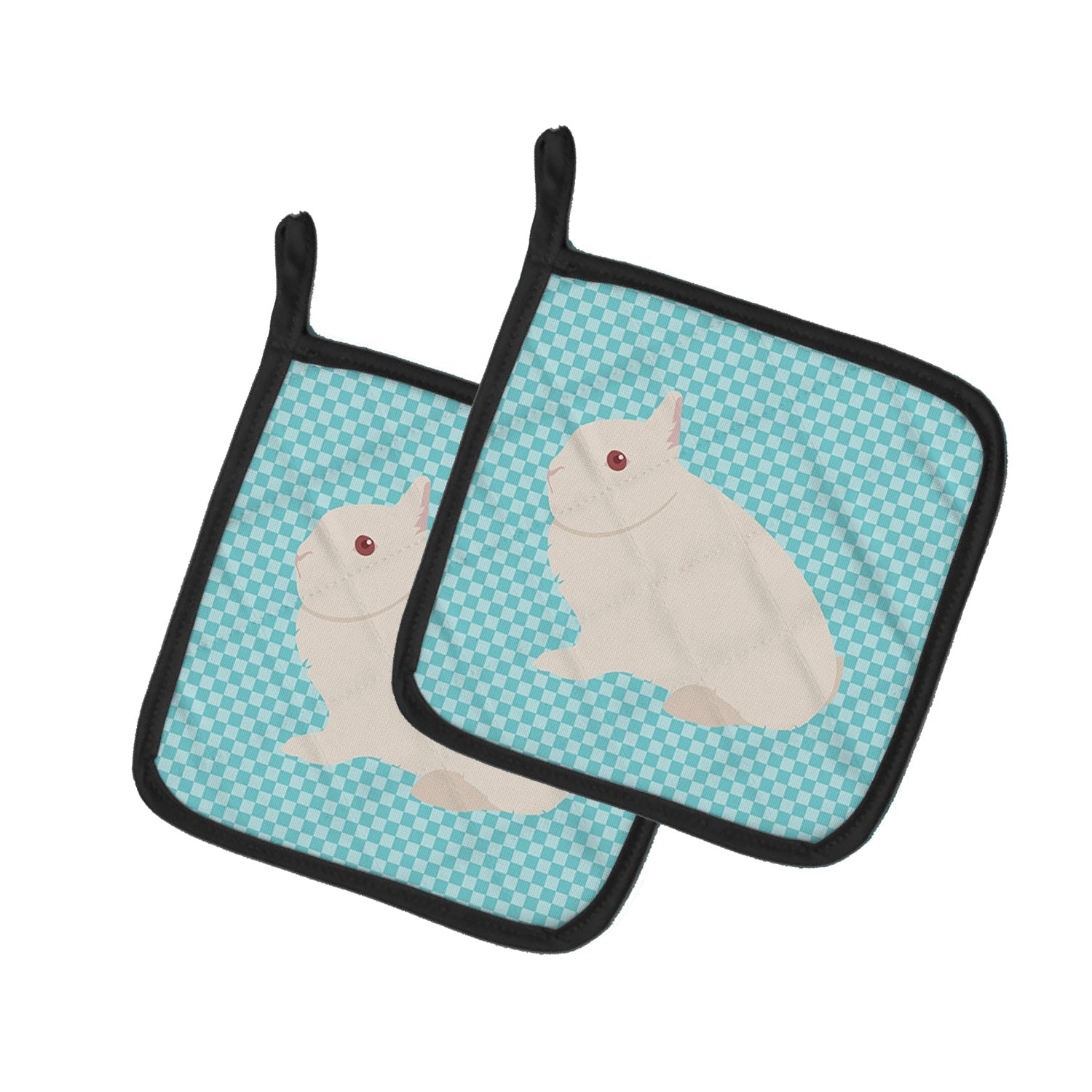 Hermelin Rabbit Blue Check Pot Holder Set of 2 Heat Resistant Quilted Hot Pads 7.5 x 7.5 Inch, Insulated Kitchen Trivets for Cooking & Baking