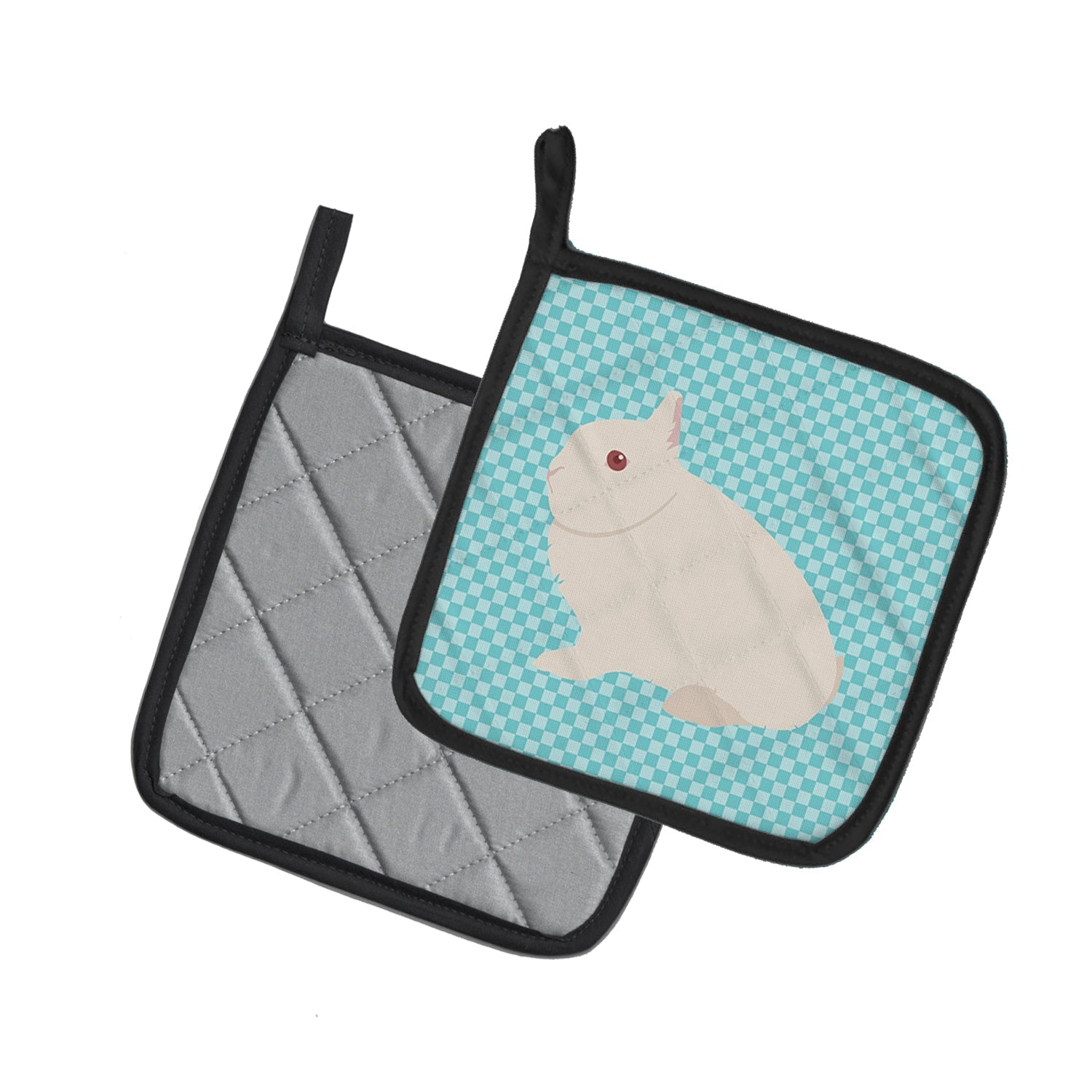 Hermelin Rabbit Blue Check Pot Holder Set of 2 Heat Resistant Quilted Hot Pads 7.5 x 7.5 Inch, Insulated Kitchen Trivets for Cooking & Baking