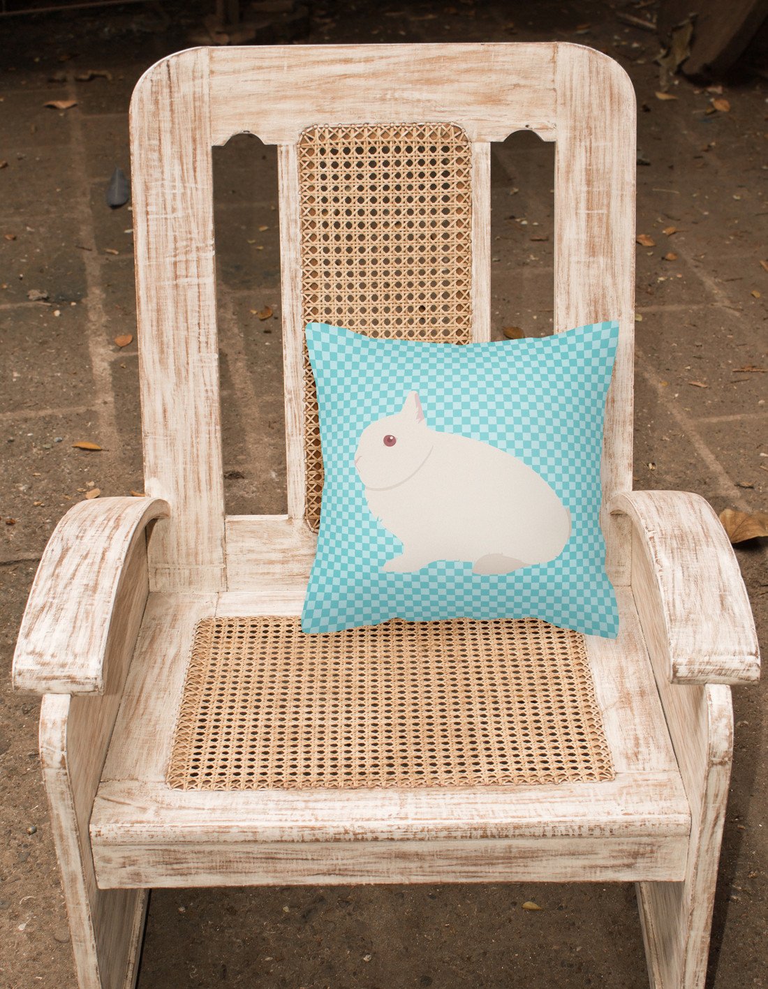 Hermelin Rabbit Blue Check Decorative Throw Pillow 18x18 Indoor Outdoor Accent Cushion, Fabric Cover with Insert for Sofa, Bed, Porch & Living Room